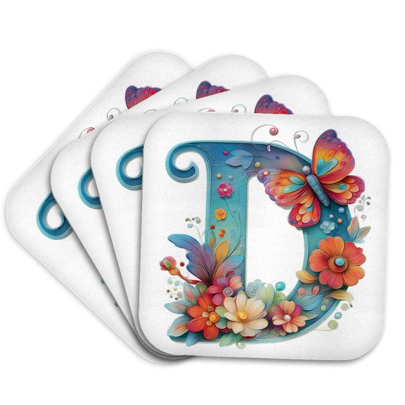 3drose, Pretty Spring Monogram D, Set of 4 Coasters - Soft