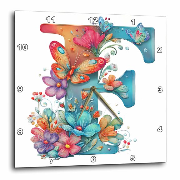 3drose, Pretty Spring Monogram F, 10x10 Wall Clock