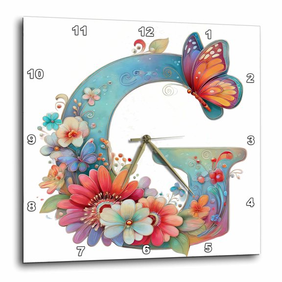 3drose, Pretty Spring Monogram G, 10x10 Wall Clock