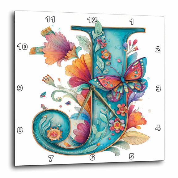 3drose, Pretty Spring Monogram J, 13x13 Wall Clock