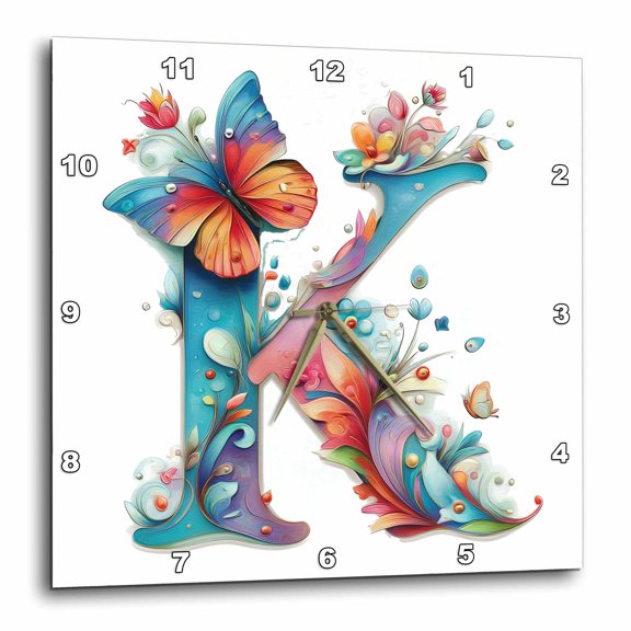 3drose, Pretty Spring Monogram K, 10x10 Wall Clock