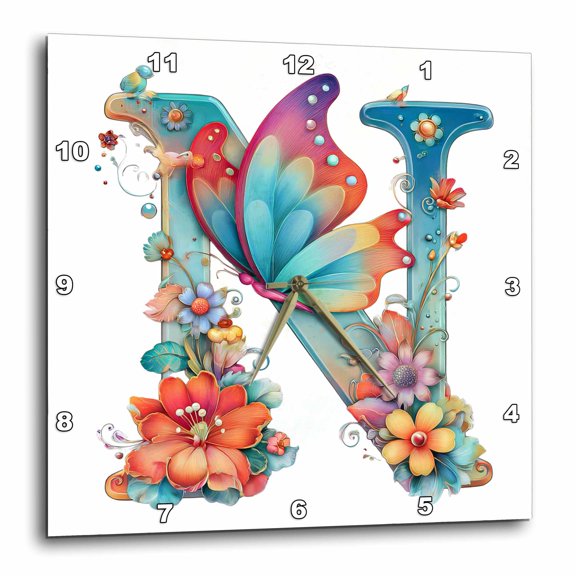 3drose, Pretty Spring Monogram N, 10x10 Wall Clock
