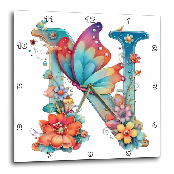 3drose, Pretty Spring Monogram N, 15x15 Wall Clock