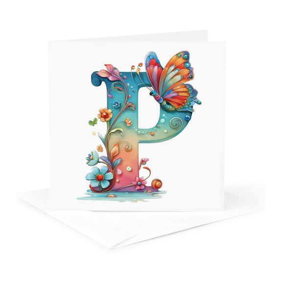3drose, Pretty Spring Monogram P, 1 Greeting Card with Envelope