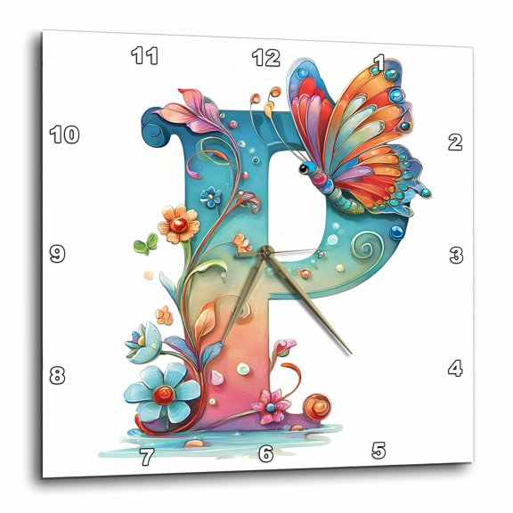 3drose, Pretty Spring Monogram P, 15x15 Wall Clock