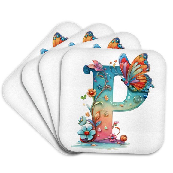 3drose, Pretty Spring Monogram P, Set of 4 Coasters - Soft
