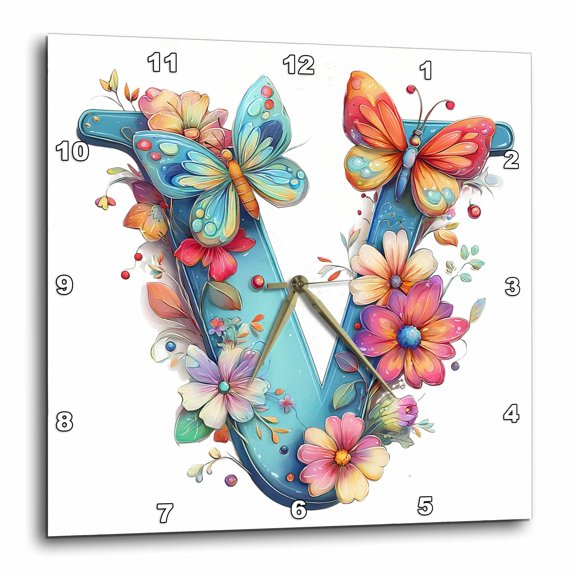 3drose, Pretty Spring Monogram V, 15x15 Wall Clock
