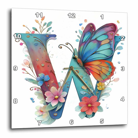 3drose, Pretty Spring Monogram W, 10x10 Wall Clock