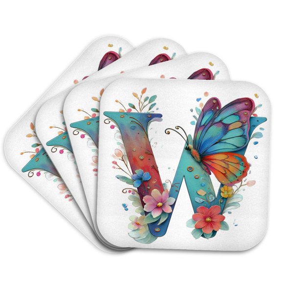 3drose, Pretty Spring Monogram W, Set of 4 Coasters - Soft