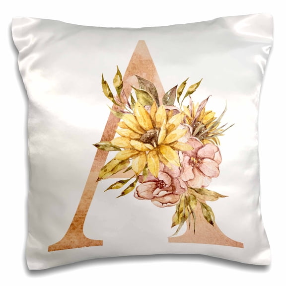 3drose, Pretty Sunflower Monogram Initial A, 16x16 inch Pillow Case