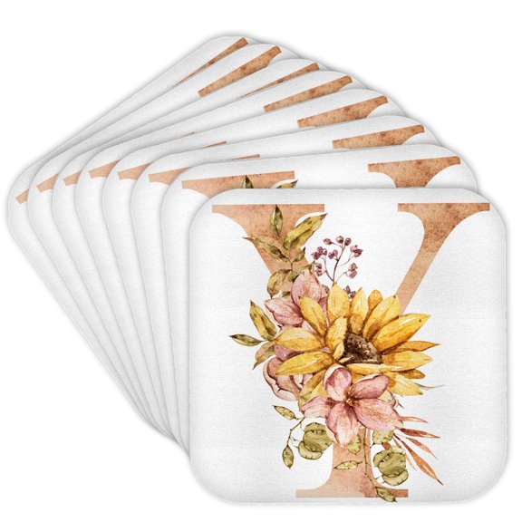 3drose, Pretty Sunflower Monogram Initial Y, Set of 8 Coasters - Cork