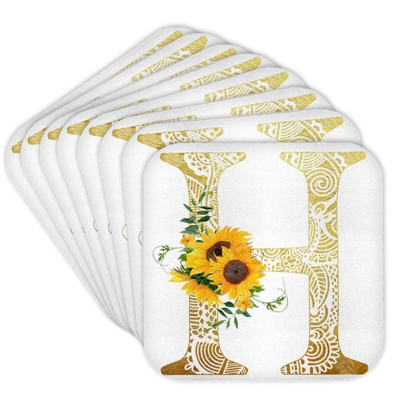 3drose, Pretty Sunflowers Image of Gold Ornamental Monogram Initial H, Set of 8 Coasters - Cork