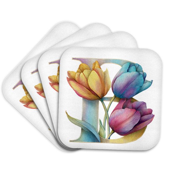 3drose, Pretty Tulip Flower Monogram B, Set of 4 Coasters - Soft