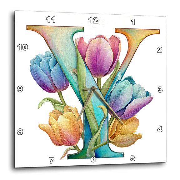 3drose, Pretty Tulip Flower Monogram Y, 15x15 Wall Clock