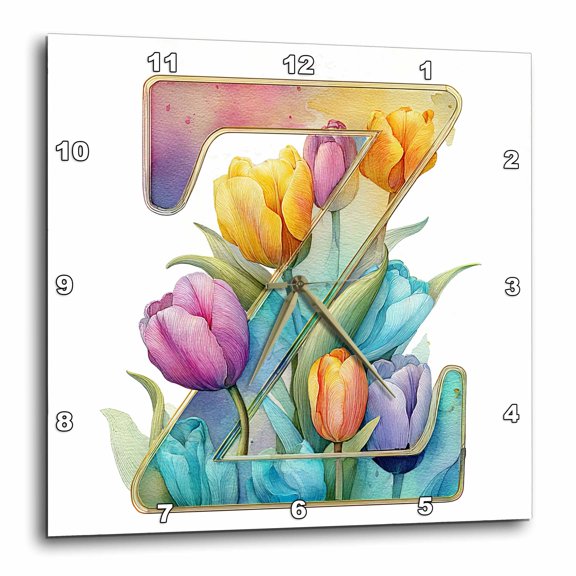 3drose, Pretty Tulip Flower Monogram Z, 10x10 Wall Clock