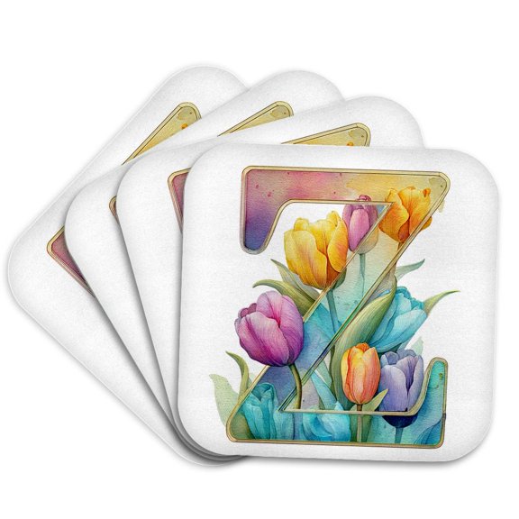 3drose, Pretty Tulip Flower Monogram Z, Set of 4 Coasters - Soft