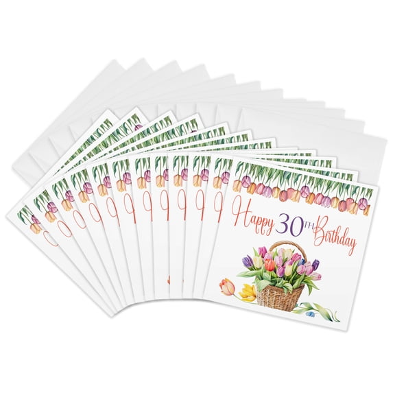 3drose, Pretty Tulips Happy 30th Birthday, 12 Greeting Cards with Envelopes