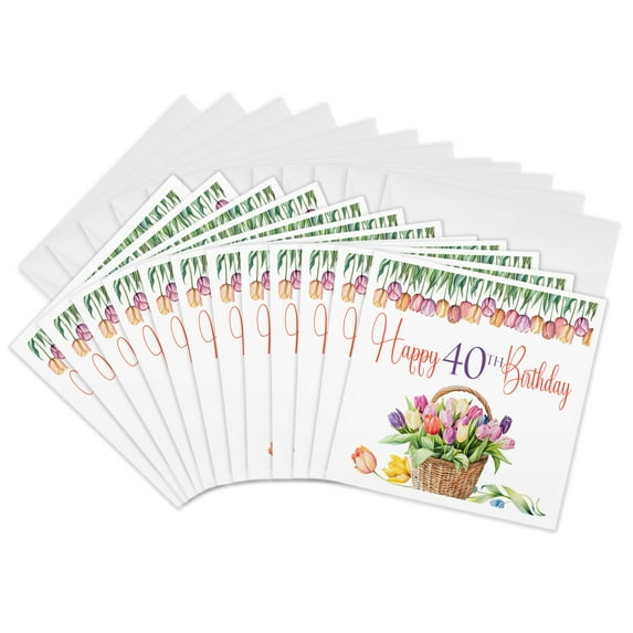 3drose, Pretty Tulips Happy 40th Birthday, 12 Greeting Cards with Envelopes
