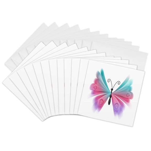 3drose, Pretty Turquise, Pink, Purple Fancy Ombre Butterfly Illustration, 12 Greeting Cards with Envelopes