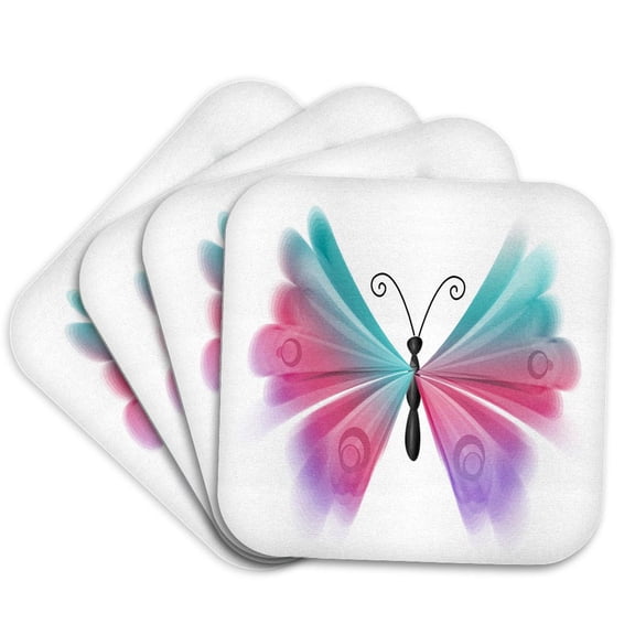 3drose, Pretty Turquise, Pink, Purple Fancy Ombre Butterfly Illustration, Set of 4 Coasters - Cork