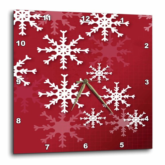3drose, Pretty White Snowflakes Against a Red Graph Background, 15x15 Wall Clock