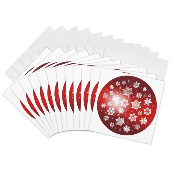 3drose, Pretty White Snowflakes Ice Crystals on Tonal Red Background, 12 Greeting Cards with Envelopes