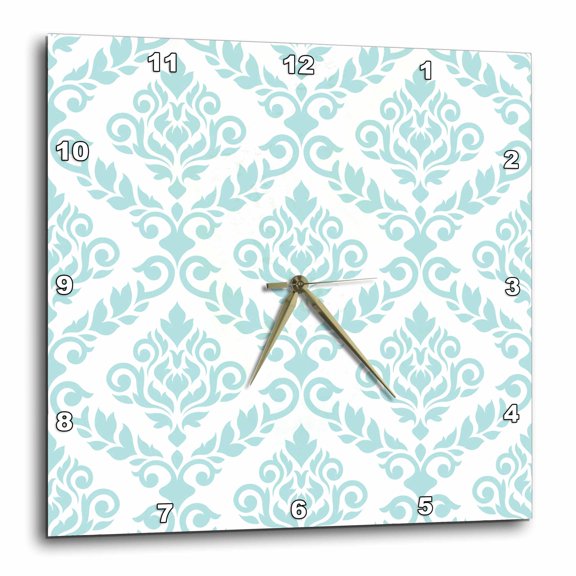 3drose, Prima Damask Pattern in Light Teal on White., 10x10 Wall Clock