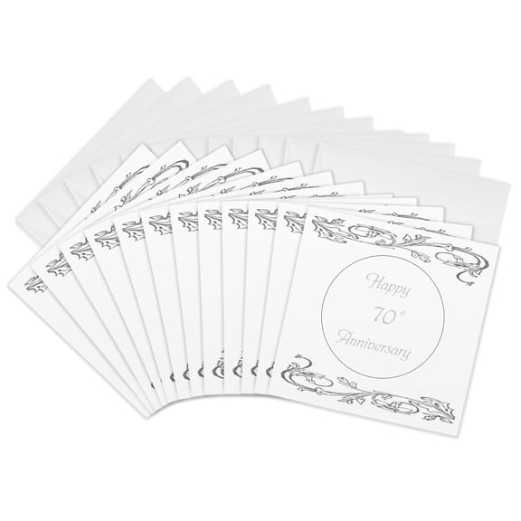 3drose, Print of Elegant Silver 70th Anniversary Greeting, 12 Greeting Cards with Envelopes