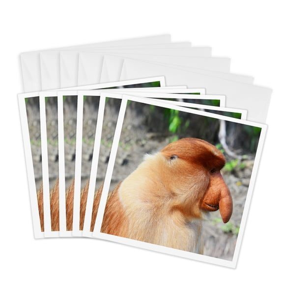 3drose, Proboskis Monkey with Long Nose., 6 Greeting Cards with Envelopes