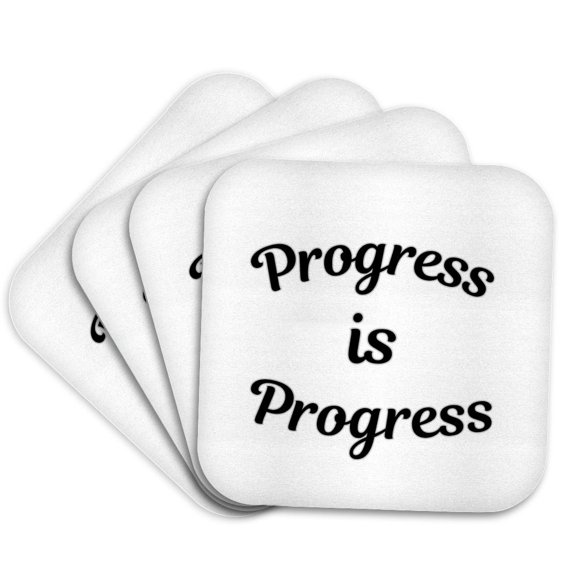3drose, Progress Is Progress Typography - Simple Motivational Growth Quote, Set of 4 Coasters - Soft