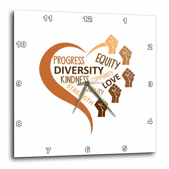 3drose, Progress, Love, Kindness, Equity... Black History Month Gift, Charm, 10x10 Wall Clock