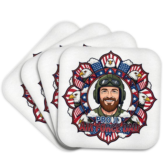 3drose, Proud Air Force Dad Patriotic Mandala Art. Awesome Gift for Father, Set of 4 Coasters - Soft