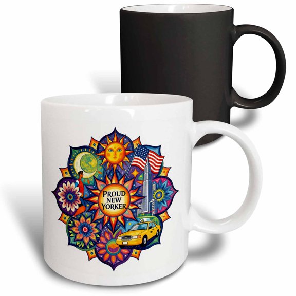 3drose, Proud New Yorker Man Mandala Art. Stunning Patriotic Gift for Him, 11oz Magic Transforming Mug