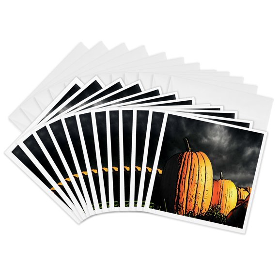 3drose, Pumpkin Patch at Night Painting Style, 12 Greeting Cards with Envelopes