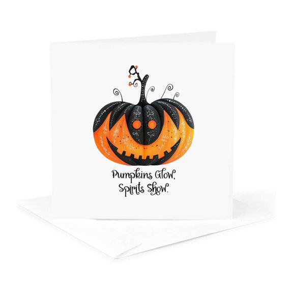 3drose, Pumpkins Glow, Spirits Show. Cute Jack-o-lantern. Halloween Card, 1 Greeting Card with Envelope