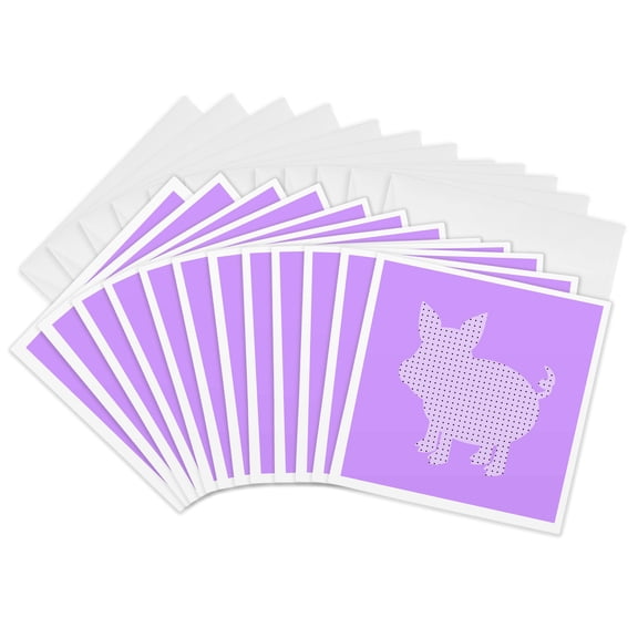 3drose, Purple Dot Baby Pig, 12 Greeting Cards with Envelopes
