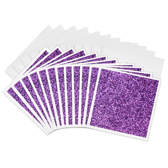 3drose, Purple Faux Glitter - Photo of Glittery Texture - Fashionable Girly Trendy Glam Sparkly Bling Effect, 12 Greeting Cards with Envelopes