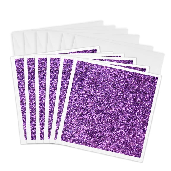 3drose, Purple Faux Glitter - Photo of Glittery Texture - Fashionable Girly Trendy Glam Sparkly Bling Effect, 6 Greeting Cards with Envelopes