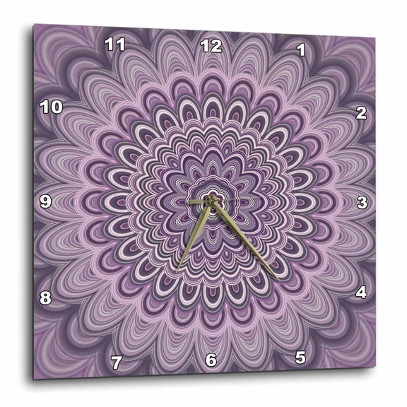 3drose, Purple Floral Mandala - Abstract Oval Mandala Design, 15x15 Wall Clock