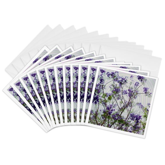 3drose, Purple Flower Tree Jacaranda Against Bright Sky Spiral, 12 Greeting Cards with Envelopes