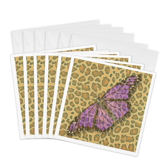 3drose, Purple Leopard Print Butterfly - Cute Ideas - Nature Art, 6 Greeting Cards with Envelopes