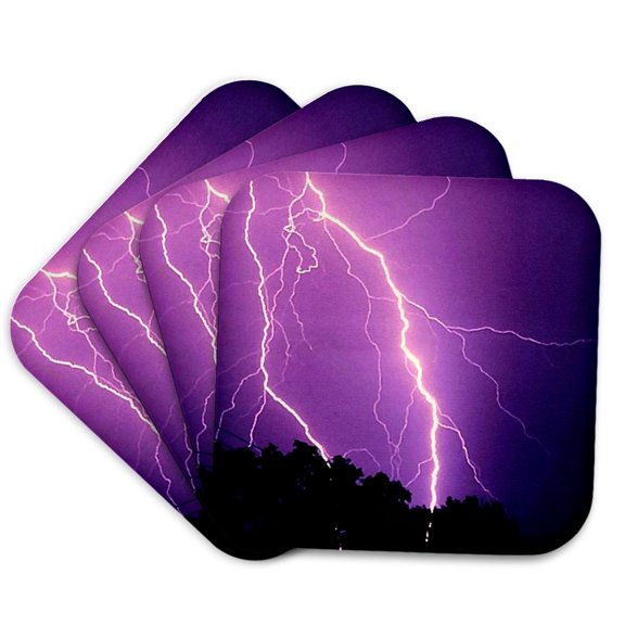 3drose, Purple Lightning, Set of 4 Coasters - Soft