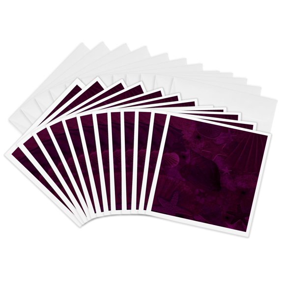 3drose, Purple Red Seashells, 12 Greeting Cards with Envelopes