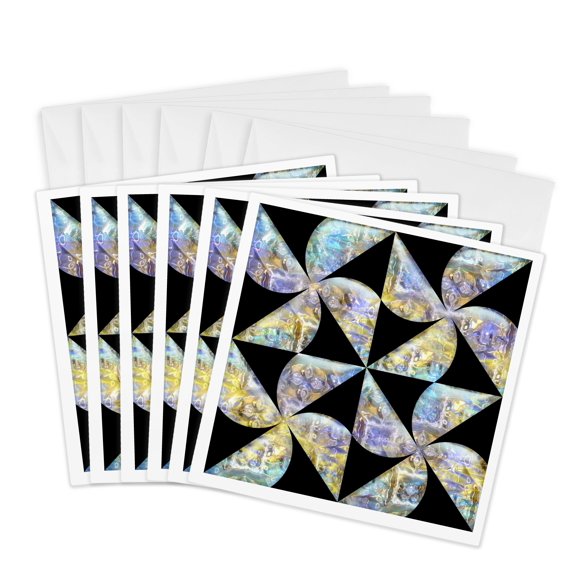 3drose, Purple Yellow Aqua Abstract Patterned Pinwheel Pattern, 6 Greeting Cards with Envelopes