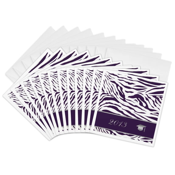3drose, Purple Zebra Print with Graduation Cap, 2013, 12 Greeting Cards with Envelopes