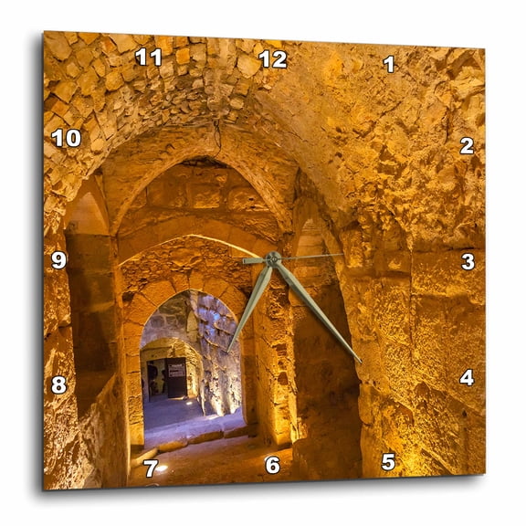 3drose, Qalat Ar-rabid Arabic Fortress Castle. Stone Corridor. Ajlun, Jordan., 10x10 Wall Clock