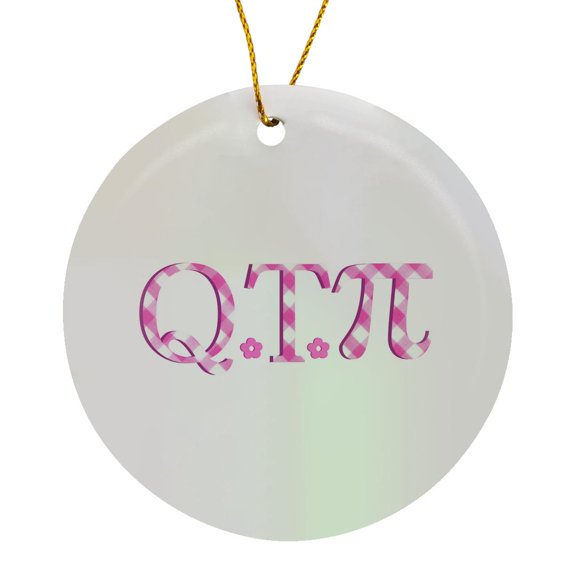 3drose, Qt Pi - Cute Pink Cutie Pie Math Pun - Geeky Girly Mathematics Humor, Circle Porcelain Ornament