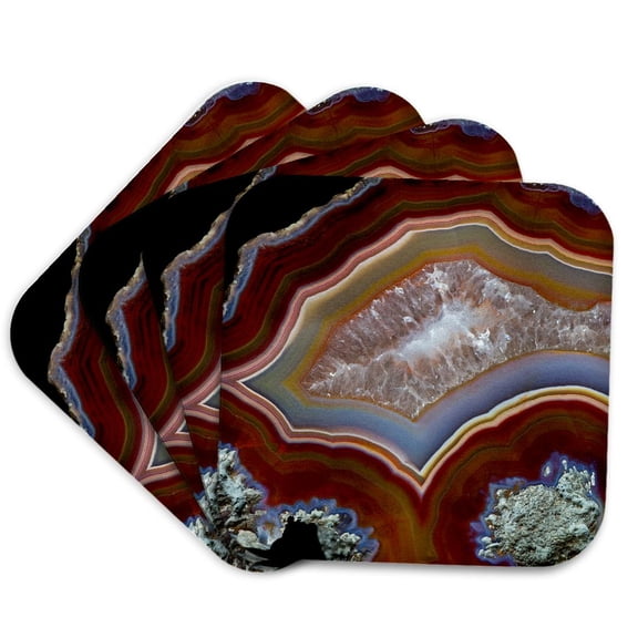 3drose, Quartzsite, Banded Agate, Orange, Set of 4 Coasters - Cork