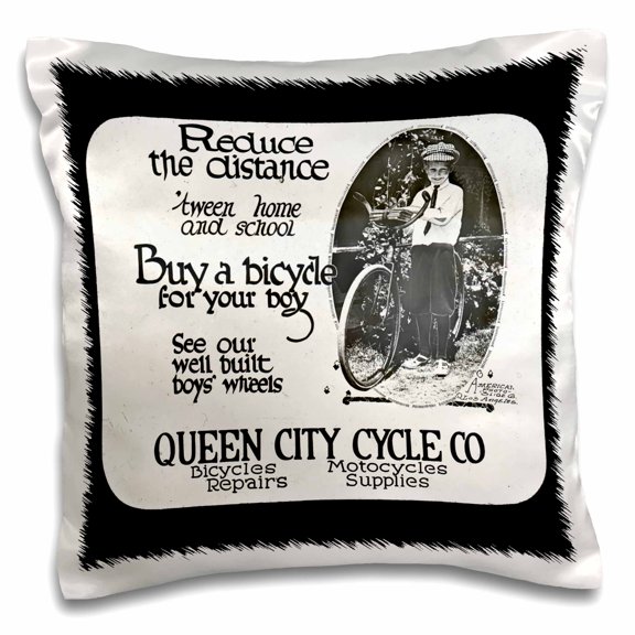 3drose, Queen City Bicycle Shop Advertisment 1, 16x16 inch Pillow Case