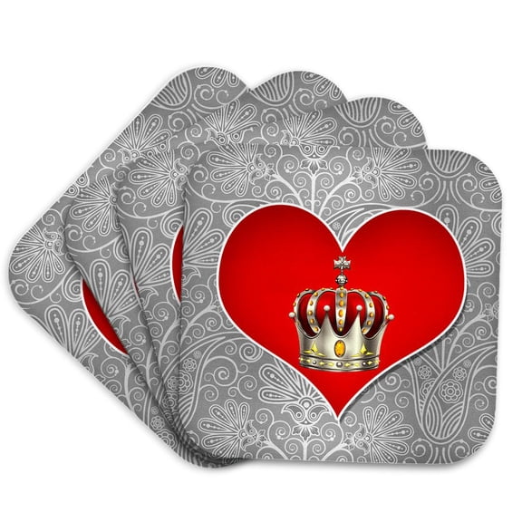 3drose, Queen of Hearts Red Heart with Crown for Card Players, Set of 4 Coasters - Cork